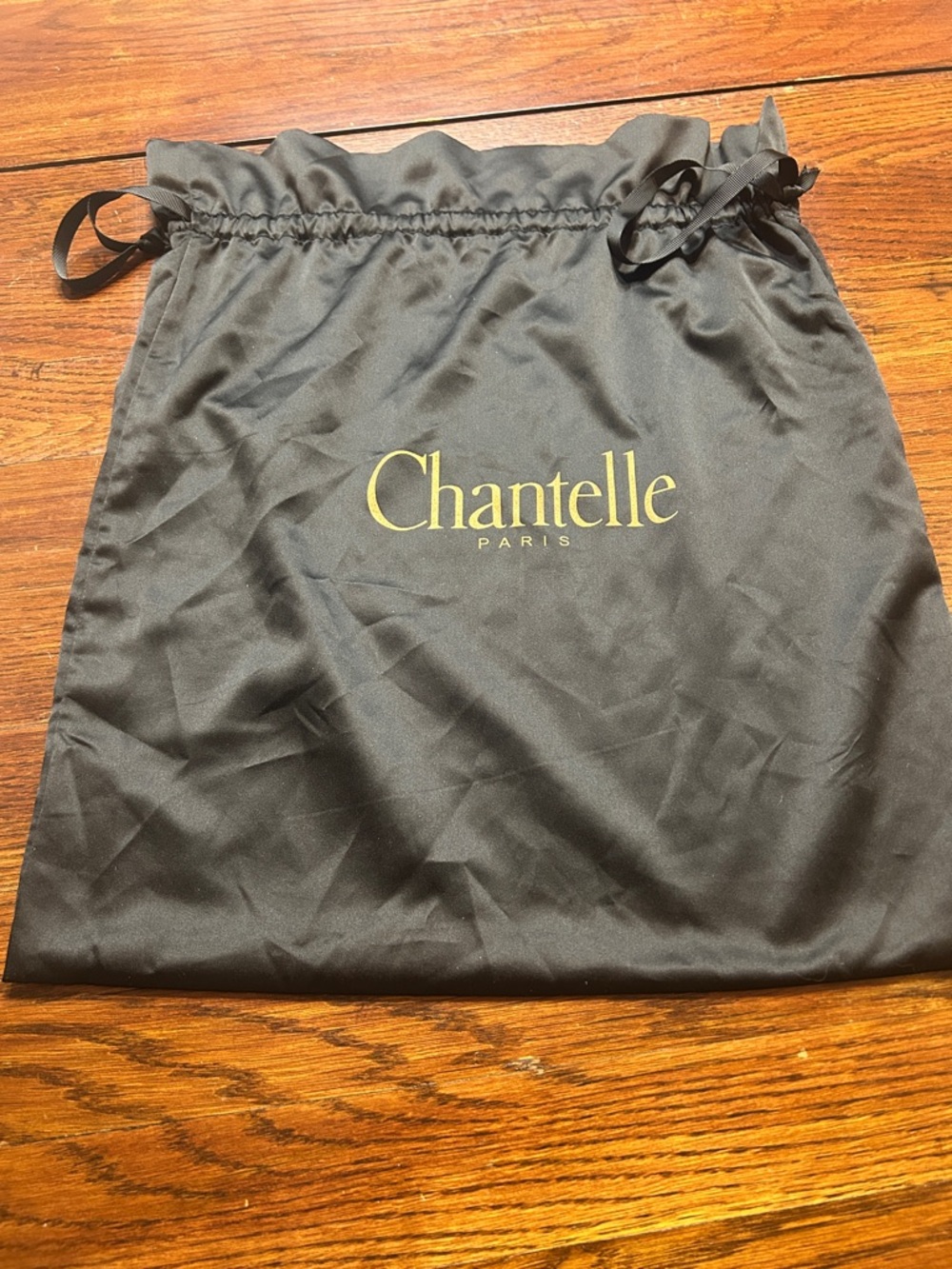 Chantelle Black Drawstring Pouch with Gold Logo